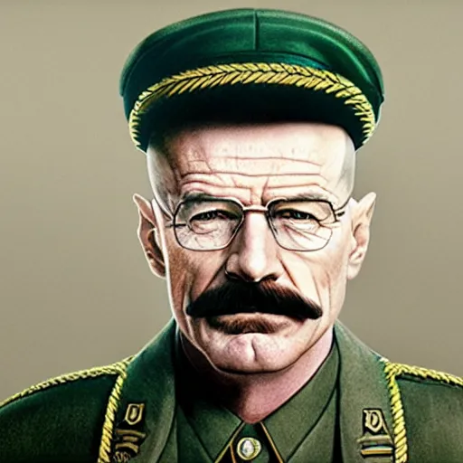 Image similar to detailed and realistic portrait photography of walter white as joseph stalin,