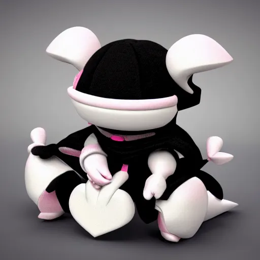 Image similar to cute fumo chibi plush imp knight, black and white with pink hearts, soft shadow, vray