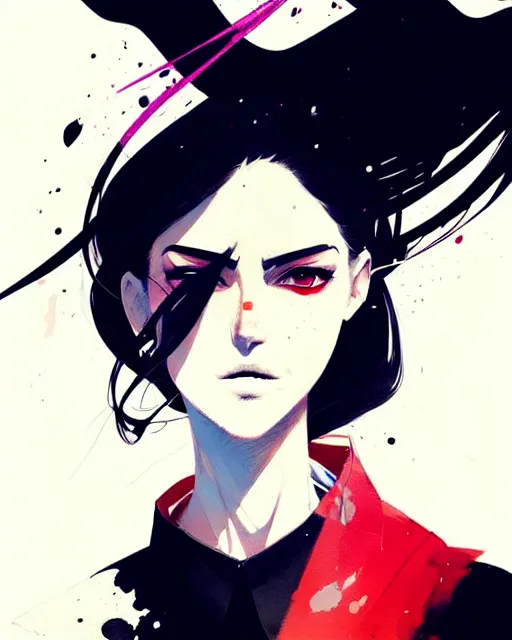 Image similar to a ultradetailed beautiful panting of a stylish woman, she is wearing a white shirt with a tie and black pants, by conrad roset, greg rutkowski and makoto shinkai trending on artstation