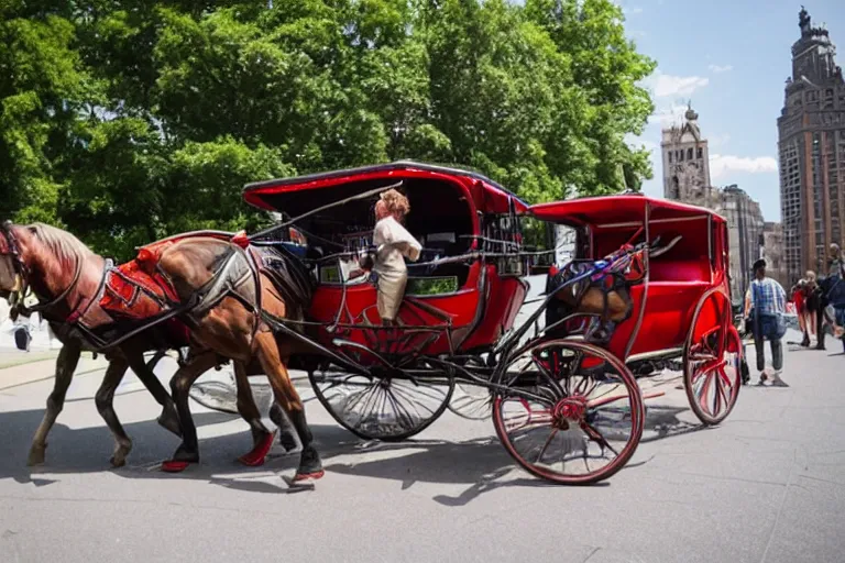 Prompt: spiderman driving a horse & carriage