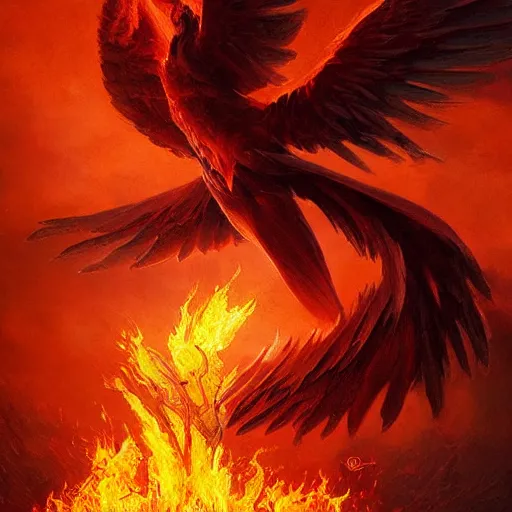 Prompt: pheonix rising from the flames by greg rutkowski, award - winning, hdr, photo realistic, surrealism