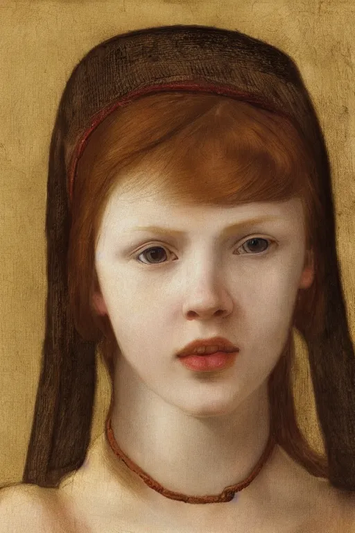 Prompt: hyperrealism close-up portrait of flower at mouth of young medieval attractive ginger female, pale skin, wearing dark silk, in style of classicism