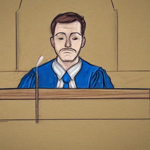 Image similar to courtroom sketch of the hamburgler sitting in the witness stand looking fearful