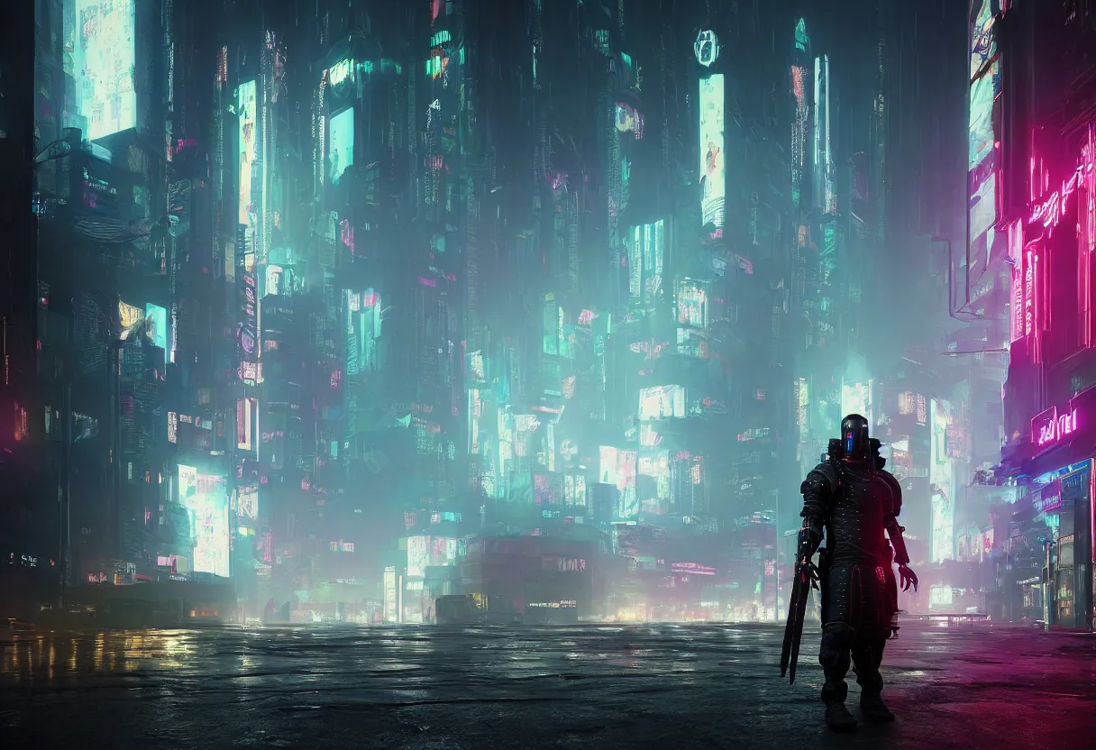 an epic portrait of a cyberpunk knight cloak posing in | Stable ...