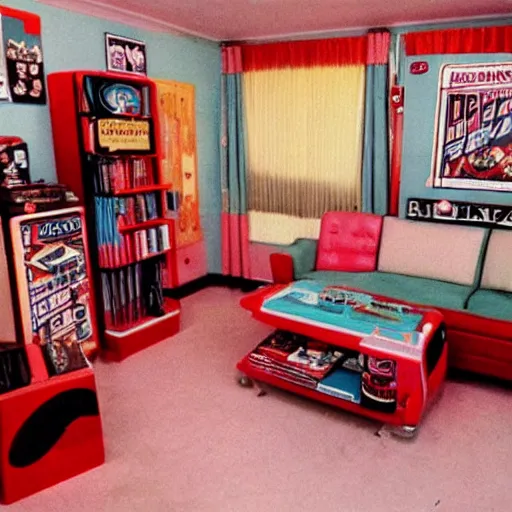 Prompt: 1990s Hi-8 footage of a nostalgic room decorated in Pop culture from the 1990s, nostalgic, vintage