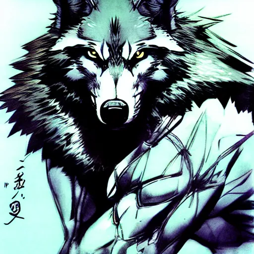 Image similar to an anthro wolf, Yoji Shinkawa