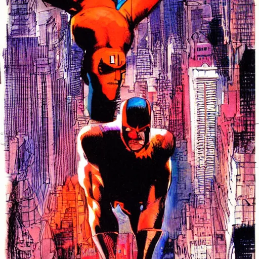 Prompt: daredevil in nyc, by david mack and bill sienkiewicz