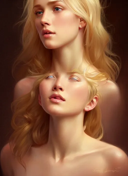 Image similar to perfectly feminine face!! portrait of young wife blessed by god with ever - increasing physical mental perfection, blonde, symmetrical! intricate, sensual features, highly detailed, biblical divine holy perfection!! digital painting, artstation, concept art, smooth, sharp focus, illustration, art by artgerm and greg rutkowski and alphonse mucha