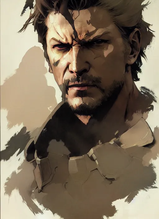 Prompt: beautiful neutral earth toned palette knife painting artwork of solid snake from metal gear solid 1 by yoji shinkawa jeremy mann, full body character portrait warhammer, charlie bowater and magali villeneuve and alphonse mucha, gaston bussiere, craig mullins, j. c. leyendecker, by artgerm