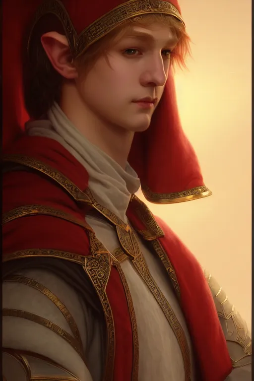 Image similar to a portrait of male Elf, illustration, soft lighting, soft details, painting oil on canvas by Edmund Blair Leighton and Charlie Bowater octane render trending on artstation d&d characters, 4k, 8k, HD