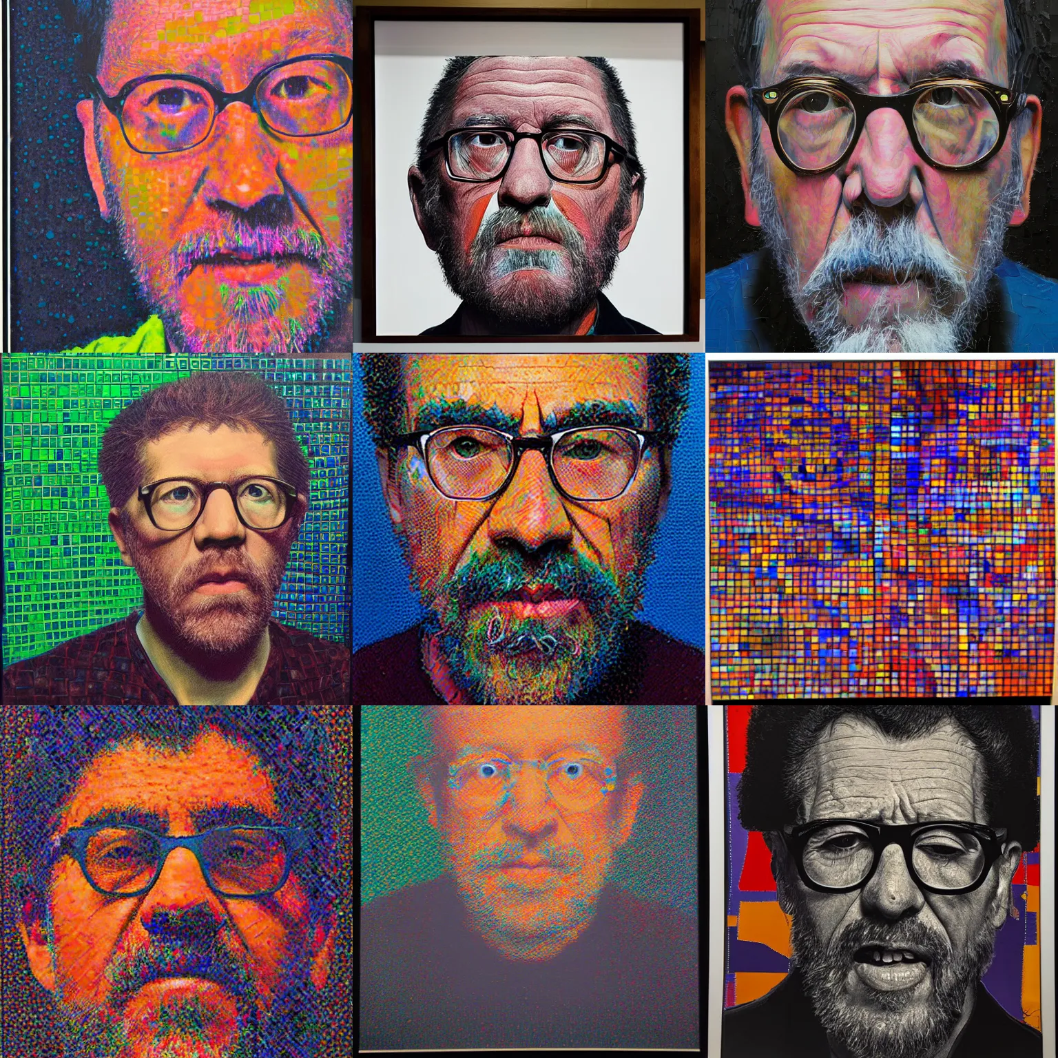 Prompt: an artwork by chuck close