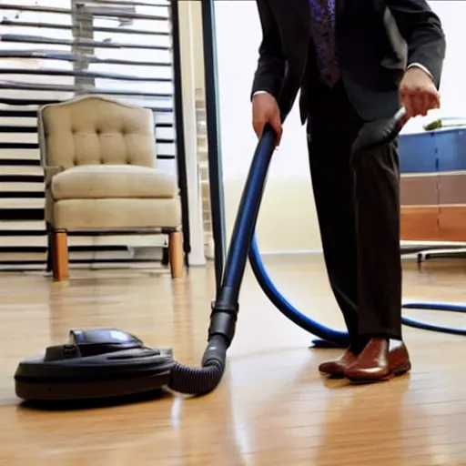 Prompt: saul goodman vacuuming the floor