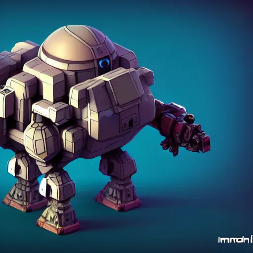 Image similar to isometric 3 d fantasy cute pug mecha, smoth 3 d illustration, cinematic matte painting, soft render, servando lupini, handpaint texture, blender, 3 dcoat