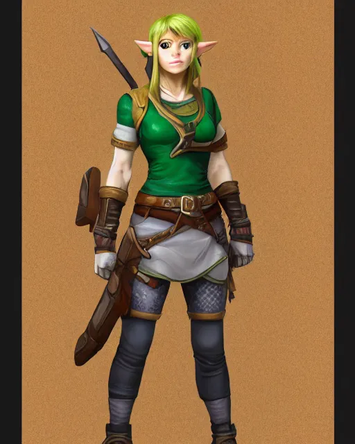 Prompt: female link, full body portrait, highly detailed, trending on artstation, intricate