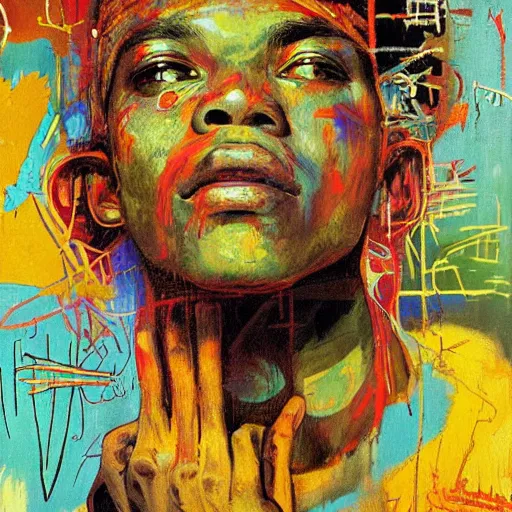 Image similar to after the rain comes sun, after the sun comes rain again. by basquiat and mucha and wlop