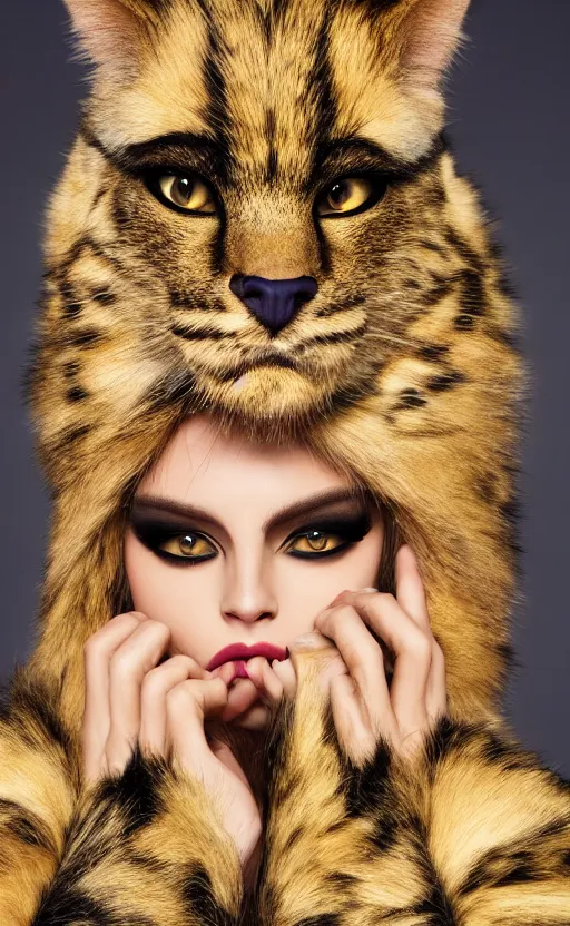 Prompt: a costume exclusively designed by versace for furry catgirls, luxury, expensive, high fashion magazine cover, furry, photo portrait, symmetry, awesome exposition, very detailed, highly accurate, professional lighting diffracted lightrays, 8 k, sense of awe