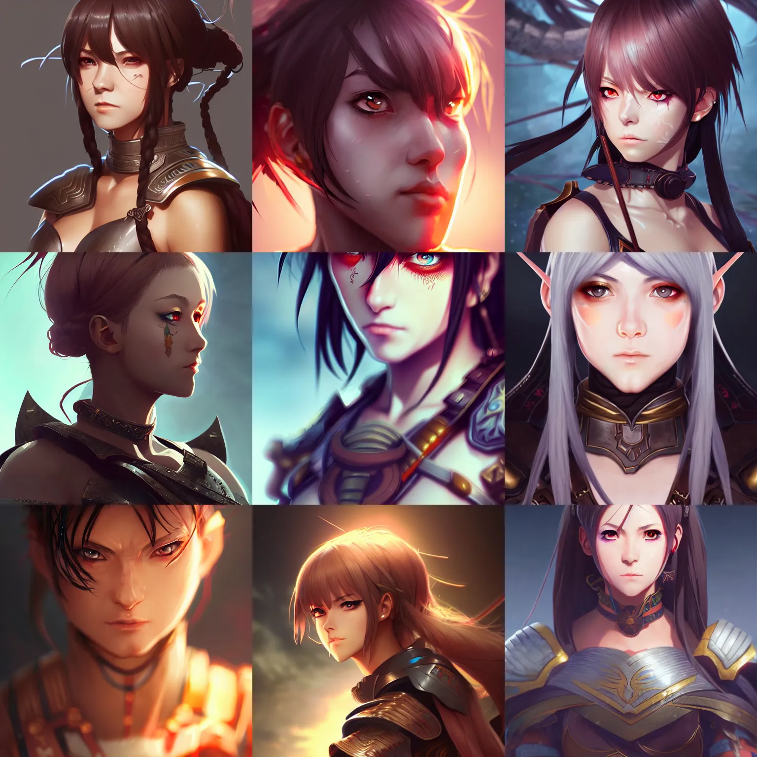 Image similar to a female warrior, character art portrait, anime key visual, official media, illustrated by wlop, extremely detailed, 8 k, trending on artstation, cinematic lighting, beautiful