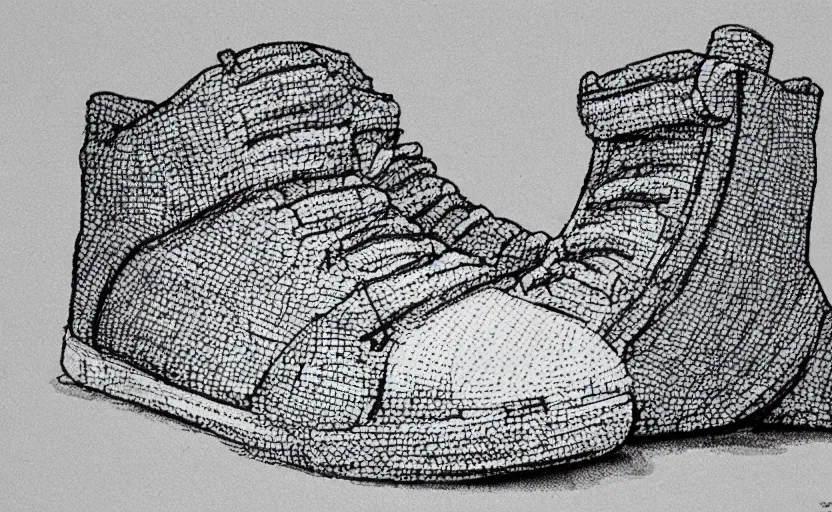 Image similar to sneaker made out of lego, ink drawing, jacques - louis david