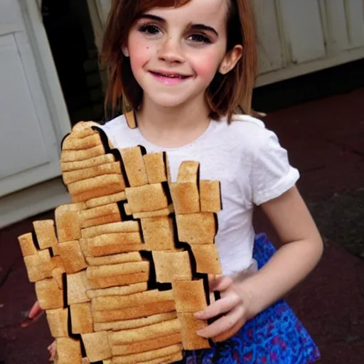 Image similar to a sculpture of emma watson made out of bread as a kids drawing