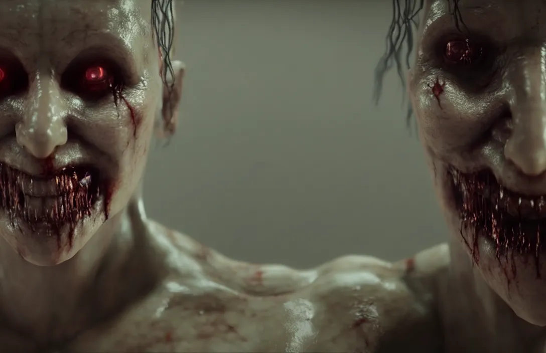 Prompt: cinematic trailer for 8 k pc game ray tracing arnold houdini octane horror game scary game. nightmare fuel. hyperrealism trending on artstation cgsociety wow post - processing. # horrorfilm