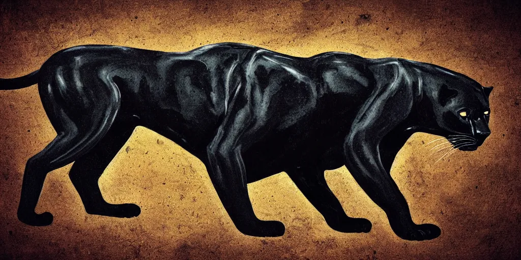 Prompt: a panther, made of smooth black goo, viscous, sticky, full of tar, covered with black goo. concept art, painting, animal drawing, color, savanna, wildlife photography, black goo, portrait, animal portrait