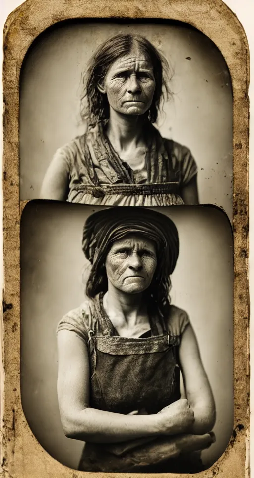 Prompt: a highly detailed digital collodion photograph, a portrait of a female farmer