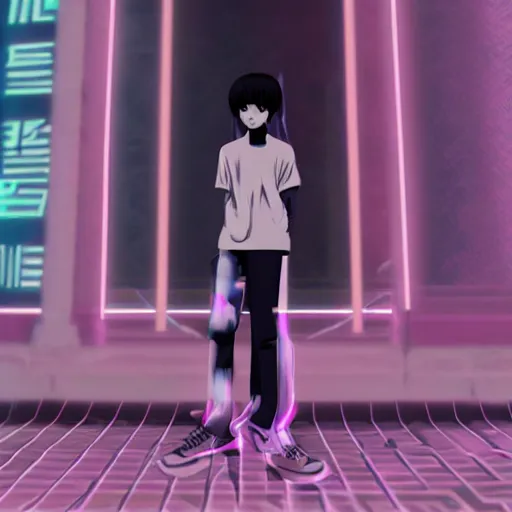 Image similar to lain in vaporwave style