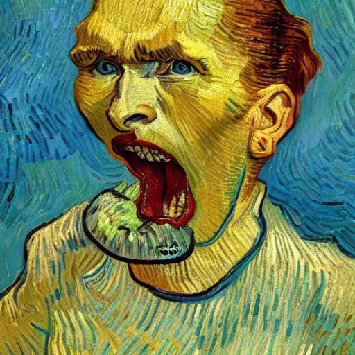 Image similar to high quality high detail painting by vincent van gogh, hd, screaming woman, photorealistic lighting