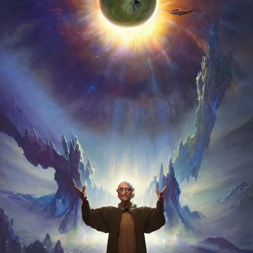 Image similar to the creator of worlds wearing a cloak and holding a holographic planet projection in his hand, detailed, sci - fi, digital painting, artstation, sharp focus, illustration, ominous, artgerm, tomasz alen kopera, peter mohrbacher, donato giancola, joseph christian leyendecker, wlop, frank frazetta