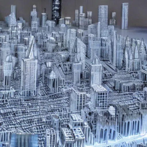 Prompt: A sprawling metropolis made entirely of ice buildings