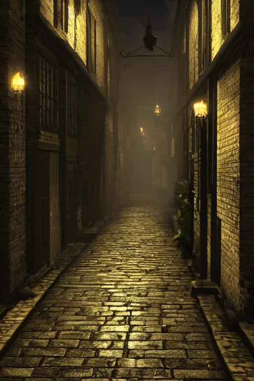 Old Victorian London Back Alley Lit By Candles With | Stable Diffusion