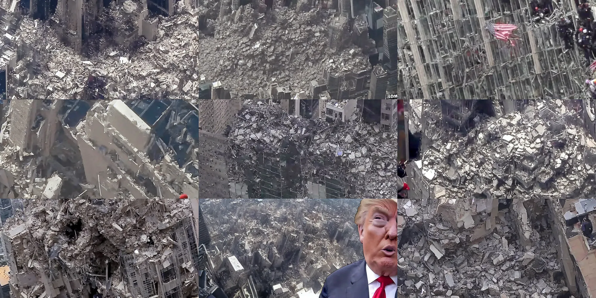 Prompt: gopro footage of trump tower collapse free fall, close up of trump crying in the foreground