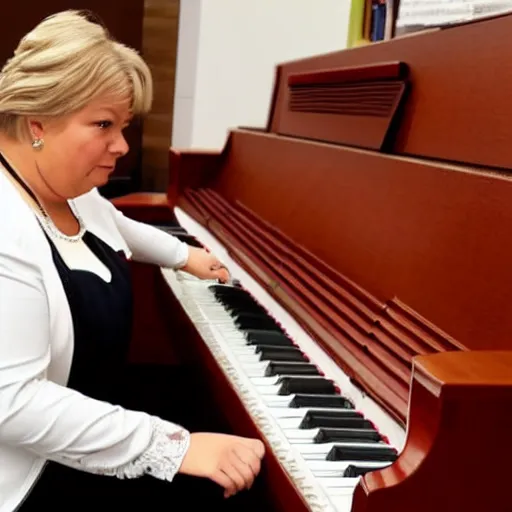 Prompt: erna solberg playing the piano