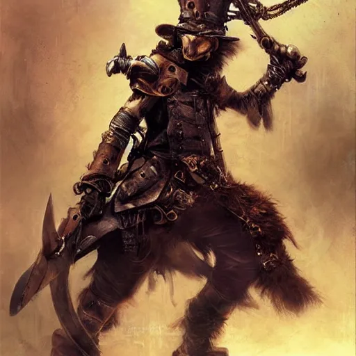 Image similar to steampunk rat warrior, by ruan jia