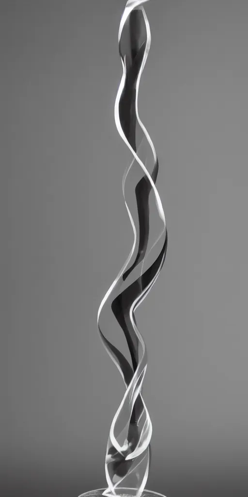 Prompt: a glass statue made of curves. black background