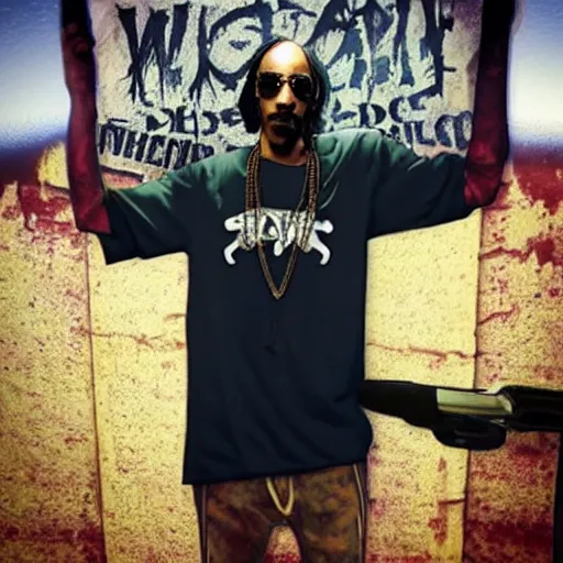 Image similar to snoop dogg as a walking dead character