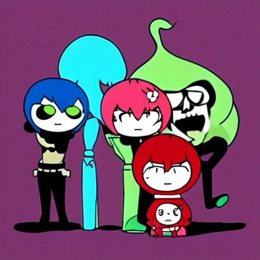 Image similar to the band ghost in the style of the powerpuff girls