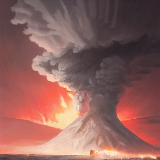 Prompt: still life painting of a wind-turbine getting hit by a volcano, by Greg Rutkowski, iceland landscape, dramatic lighting, epic, gargantuan, intricate detail, trending on artstation