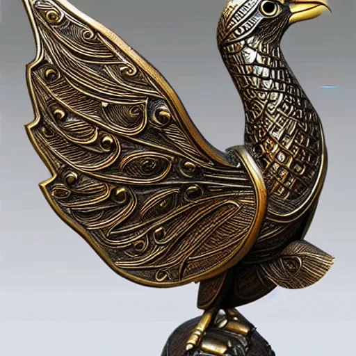 Prompt: gorgeous ornated bronze realistic detailed arabic falcon office decoration with filigree,