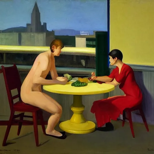 Image similar to caesar salad painted by edward hopper