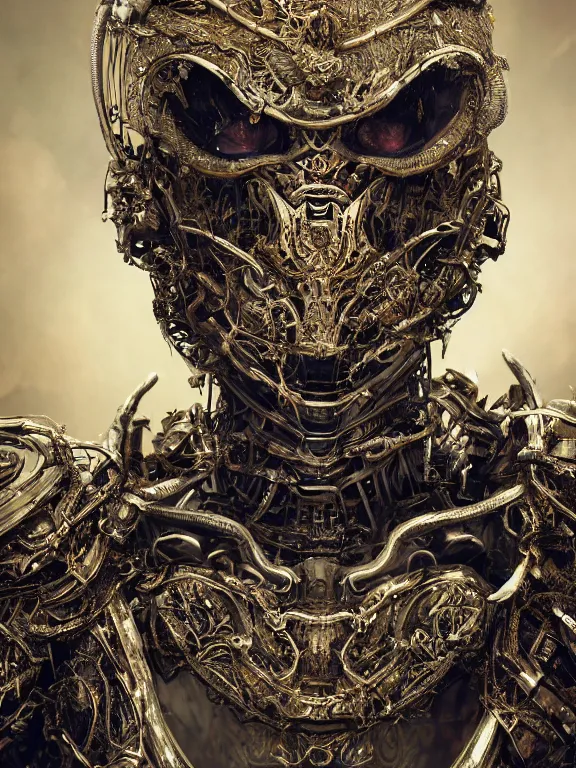 Prompt: portrait art of 8k ultra realistic wither walker,intricate gold crown, detailed intricate ornate armour,decaying, cybernetic, full of colour, cinematic lighting, battered, trending on artstation, 4k, hyperrealistic, focused, extreme details,unreal engine 5, cinematic, masterpiece, art by ayami kojima, giger