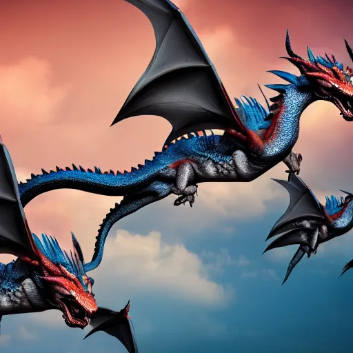 Prompt: photo of dragons flying over people, realistic, dslr, 8 k