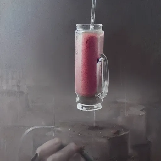 Prompt: emulsified lungs in a smoothie greg rutkowski paul emsley ismail inceoglu product review youtube video acrylic painting