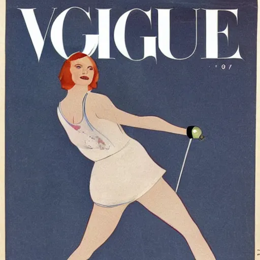 Image similar to a 1 9 2 8 cover of vogue. happy, healthy, beautiful, smiling, young, sporty, glowing greta garbo in decent athletic wear. realistic detailed color drawing