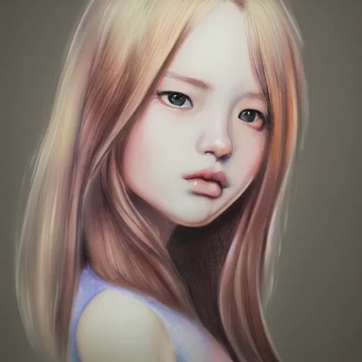 Image similar to a perfect, realistic professional digital sketch of semirealistic young girl, by pen and watercolor, by a professional Chinese Korean artist on ArtStation, on high-quality paper