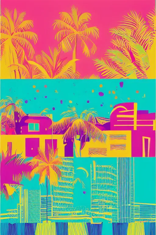 Prompt: minimalist boho style art of colorful miami, illustration, vector art