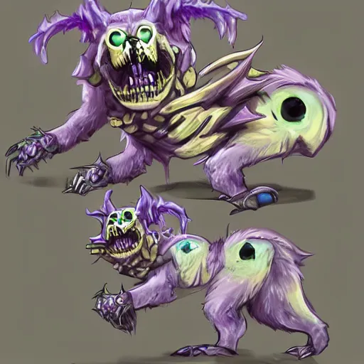 Image similar to cute fluffy animal skeleton creatures. blizzard warcraft animal creatures, graveyard background, bright art masterpiece artstation. 8k, sharp high quality illustration in style of Jose Daniel Cabrera Pena and Leonid Kozienko, violet theme, concept art by Tooth Wu, hearthstone card game artwork