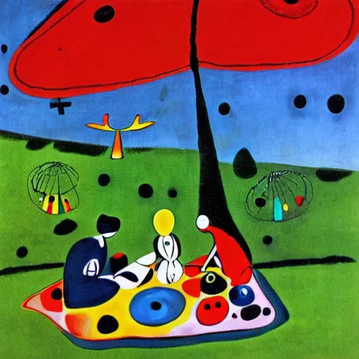 Image similar to a picnic in the park by joan miro