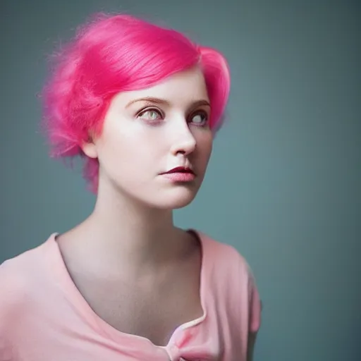 Prompt: a beautiful young woman, pink hair, Kodak portra, symmetrical face, studio lighting