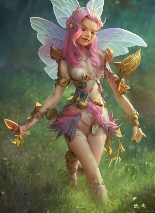 Image similar to poppy the fairy defender, from league of legends, au naturel, hyper detailed, digital art, trending in artstation, cinematic lighting, studio quality, smooth render, unreal engine 5 rendered, octane rendered, art style by klimt and nixeu and ian sprigger and wlop and krenz cushart